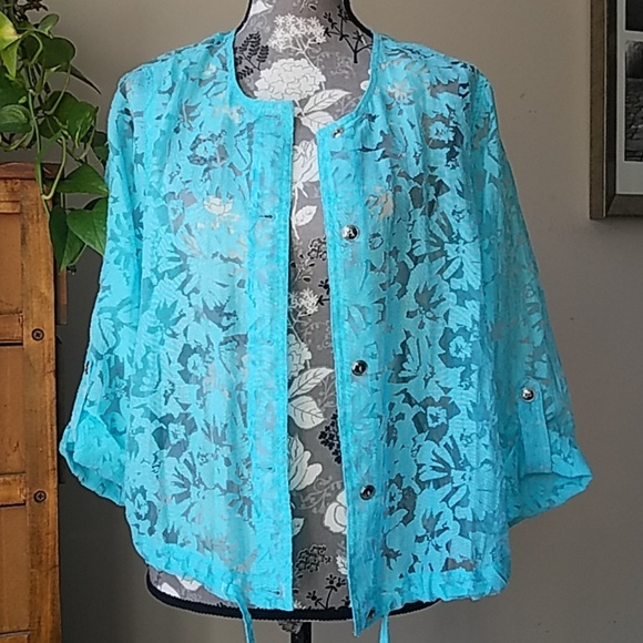 lark lane Jackets & Blazers - Beautiful turquoise floral burnout jacket sz. 14